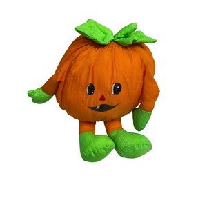 Jerry Elsner Plush Orange Nylon Halloween Pumpkin Stuffed Animal 10"